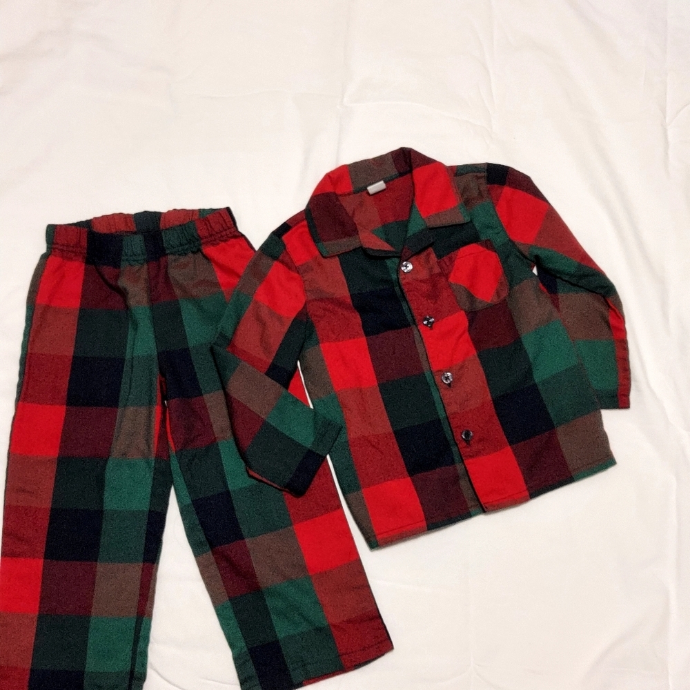 Old Navy Toddler Christmas Plaid Pajama Set‎ - Red and Green 3T Old School